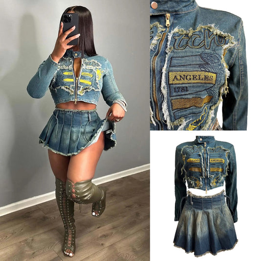 Divine Embroidery Denim Set