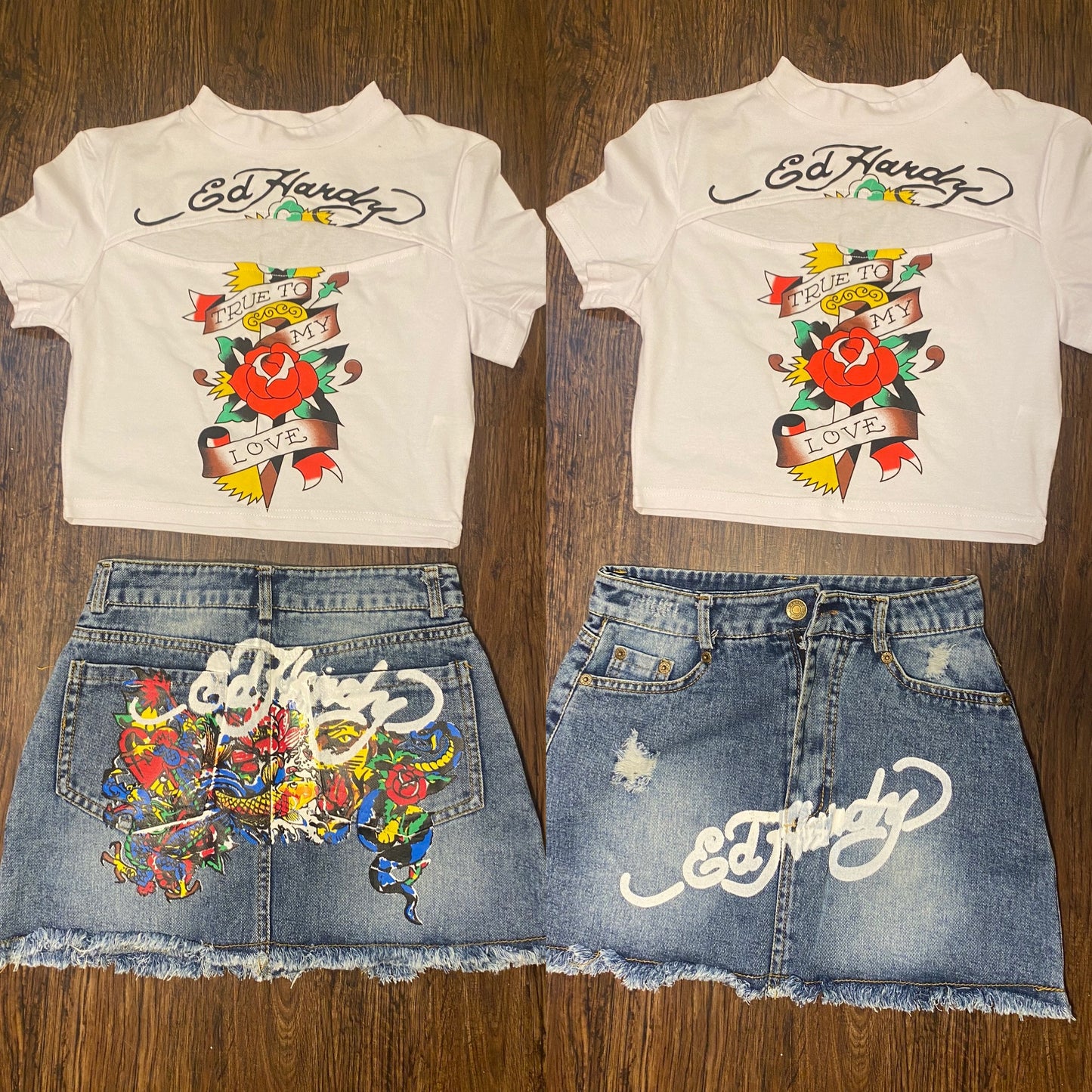 Ed Hardy Crop Tee Tatoo Denim Set